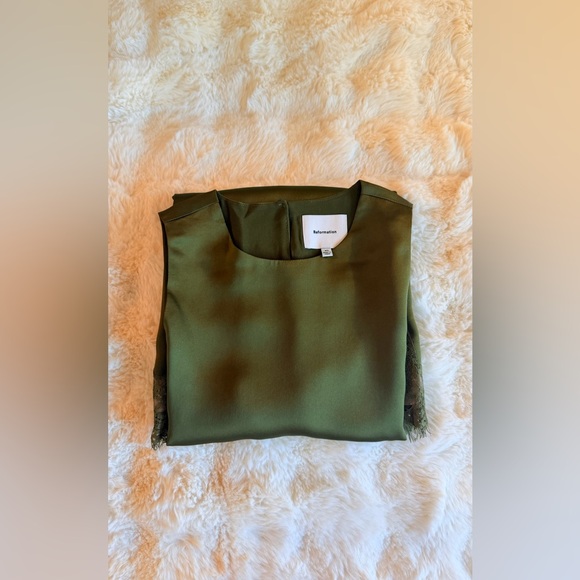 Reformation Jessalyn Silk Dress In Moss Garden, NWOT, NEVER WORN, NO FLAWS. - Picture 13 of 14